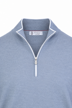 BRUNELLO CUCINELLI | Zip Neck Knit With Trims | Grey