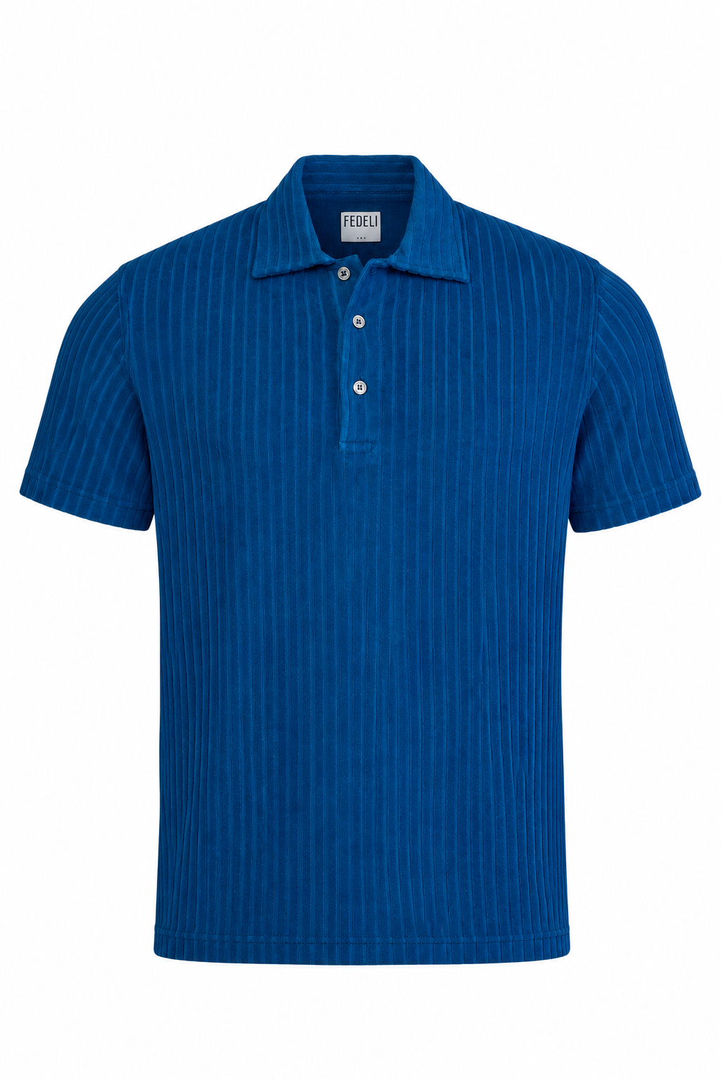 FEDELI | Ribbed Terry Polo | Dark Blue