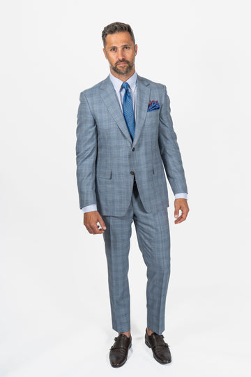 CANALI Pale Blue Exclusive Check Suit With Silk