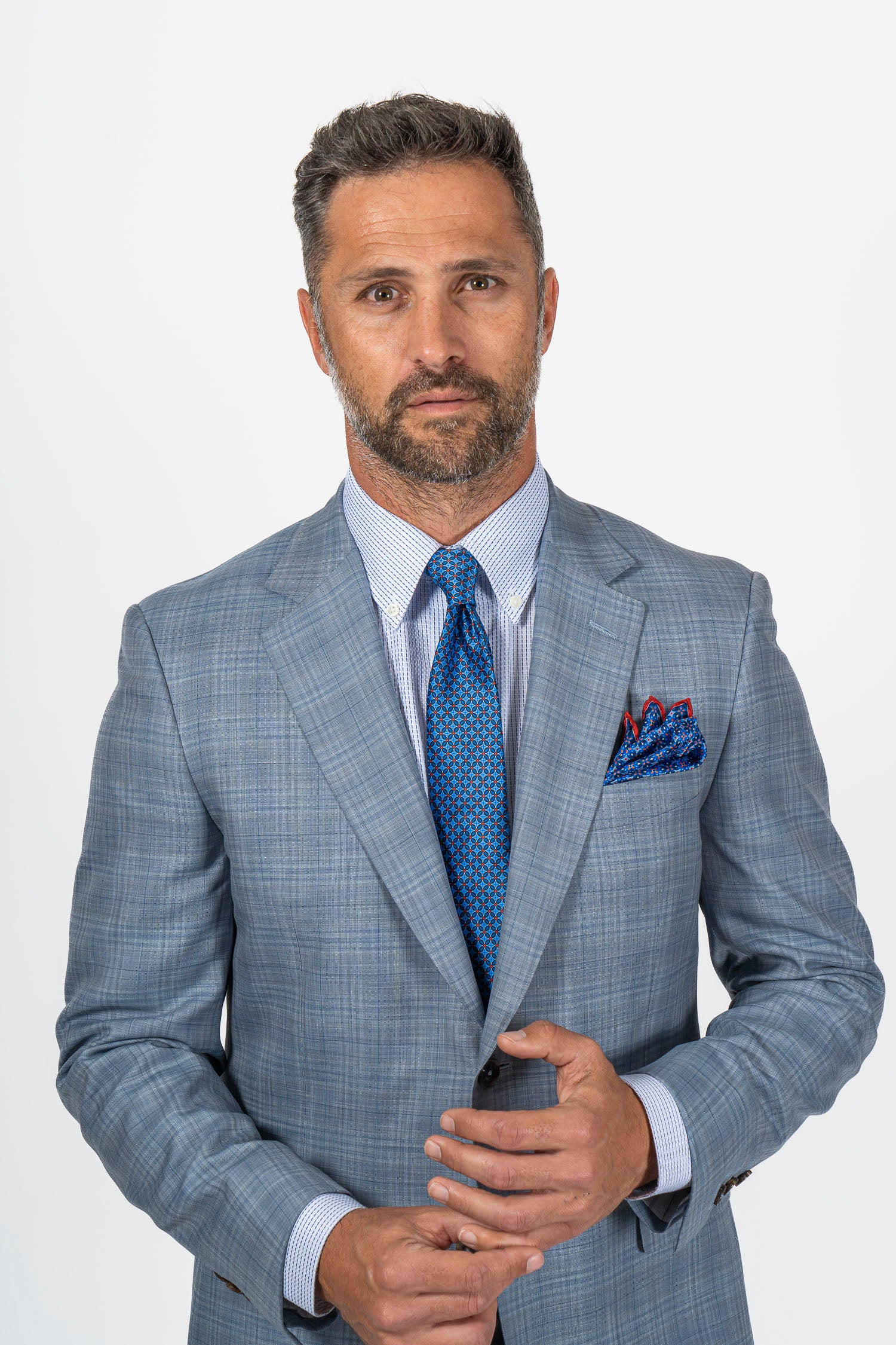CANALI | Exclusive Check Suit With Silk | Pale Blue