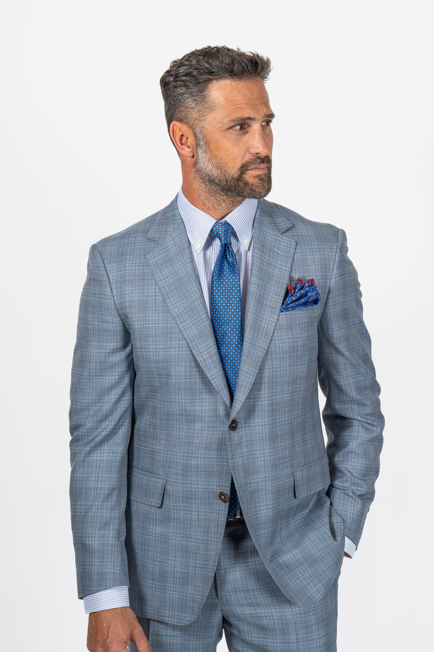 CANALI | Exclusive Check Suit With Silk | Pale Blue