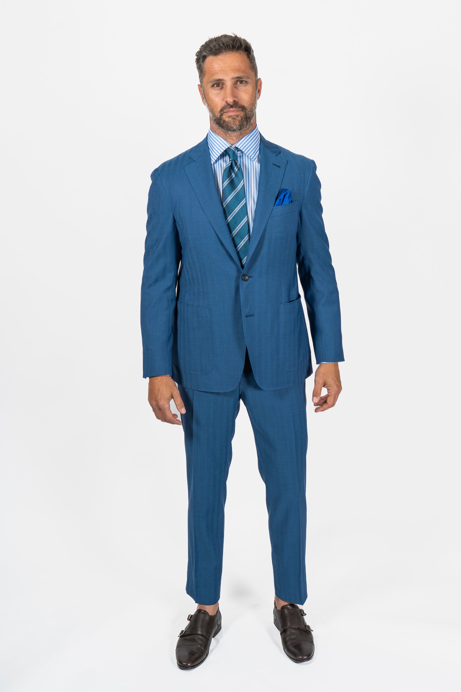 CANALI | Wool Herringbone Suit | Mid Blue