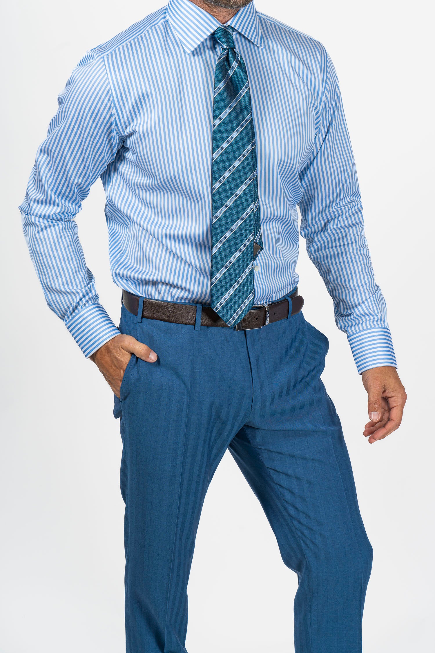 CANALI | Wool Herringbone Suit | Mid Blue
