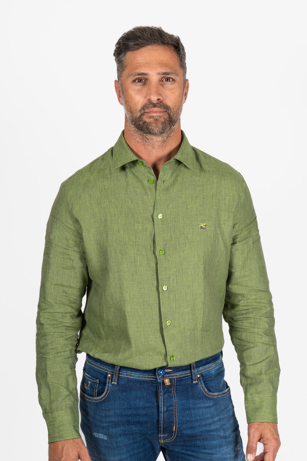 ETRO | Linen Shirt With Pegasus Logo | Green