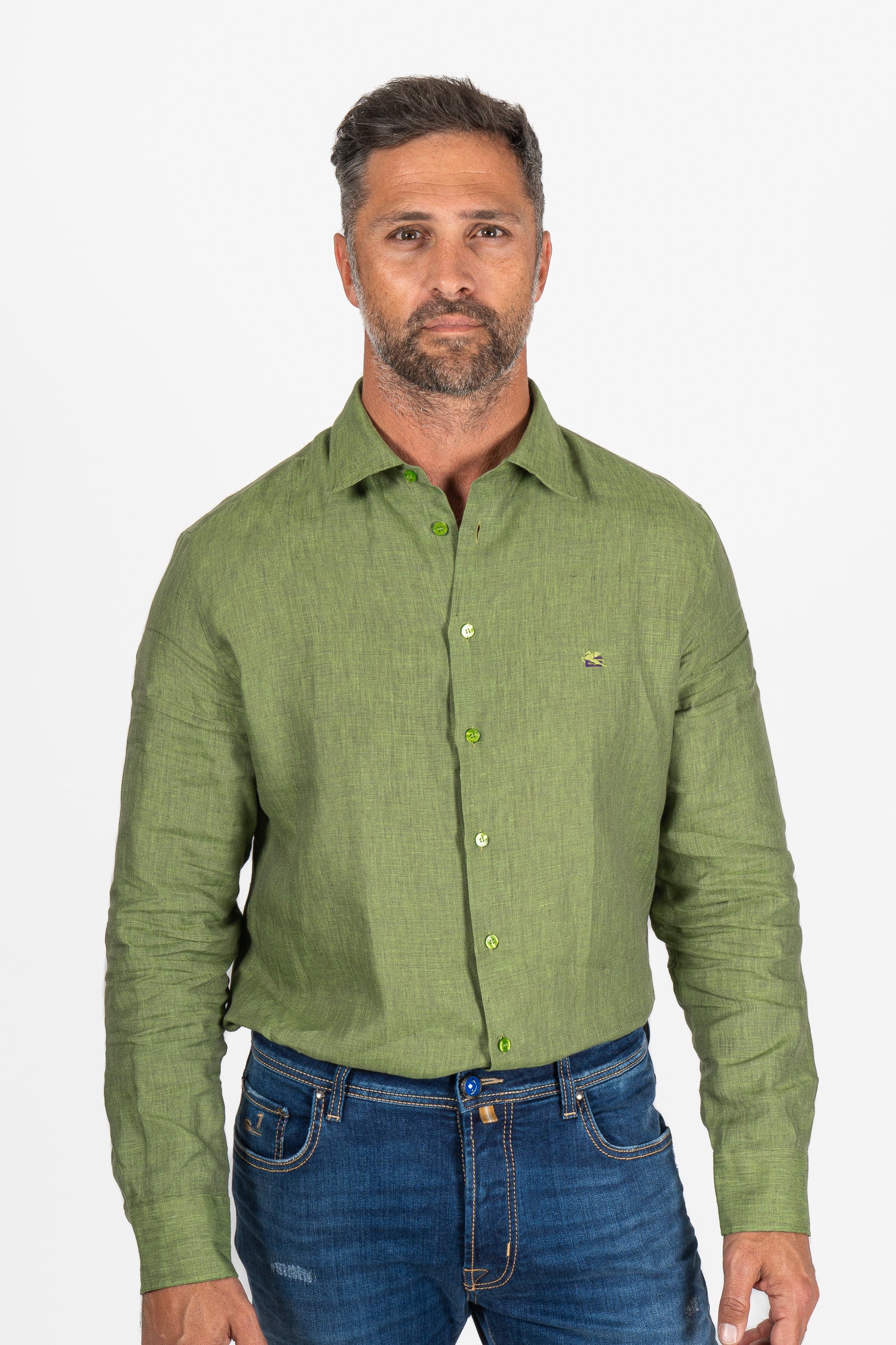 ETRO | Linen Shirt With Pegasus Logo | Green