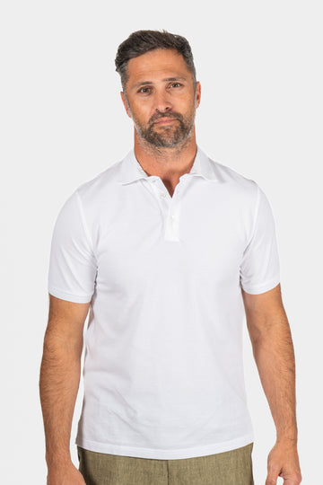 FEDELI White Cotton Pique Polo