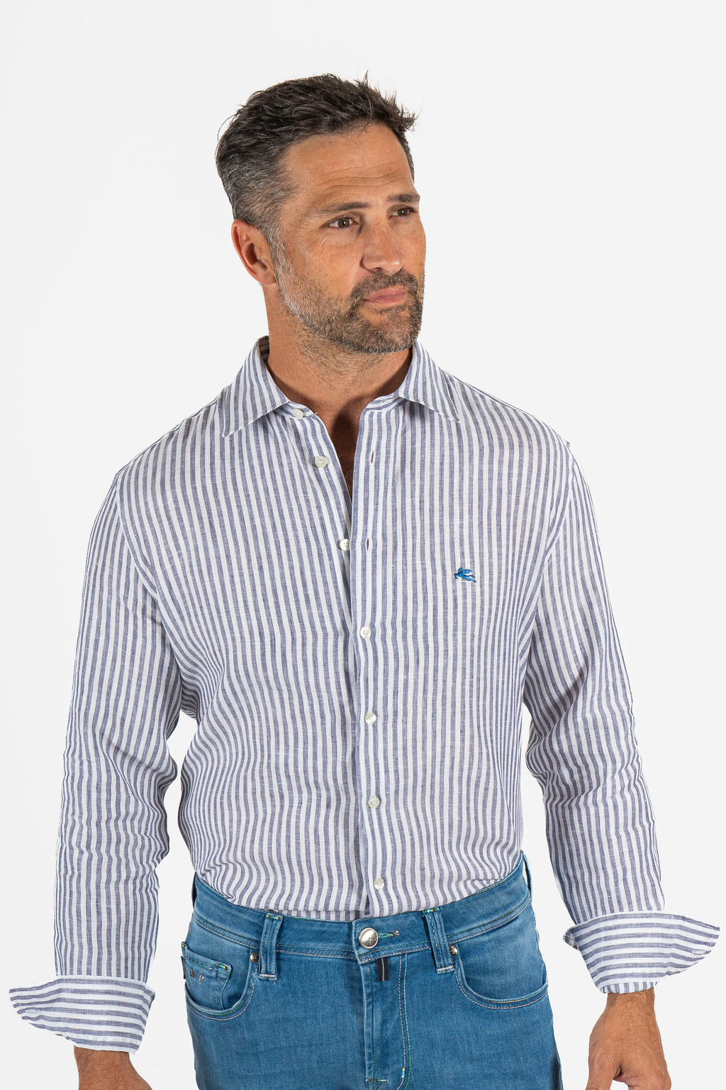 ETRO | Striped Linen Shirt | Blue