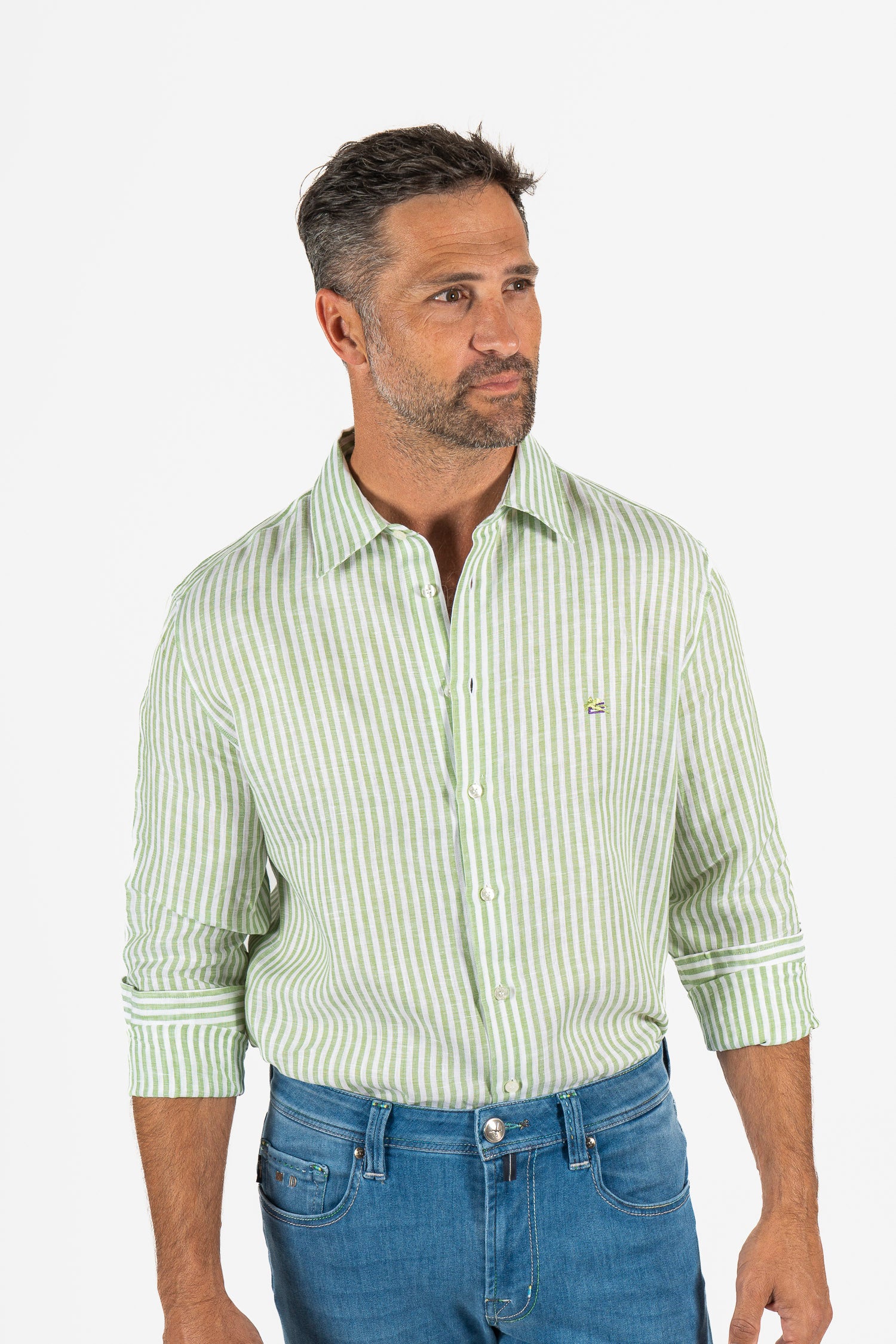 ETRO | Striped Linen Shirt | Lime & White