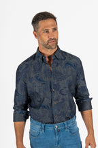 ETRO | Floral Chambray Shirt | Blue Black