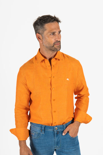 ETRO Orange Linen Shirt With Pegasus Logo
