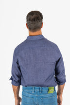 ETRO | Linen Shirt With Pegasus Logo | Dark Blue