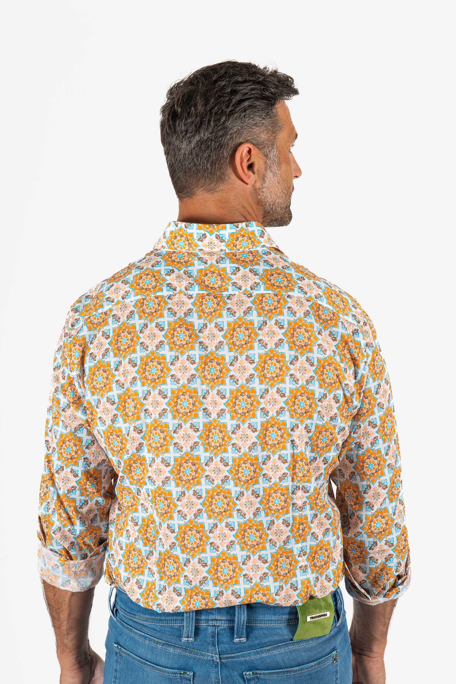 FEDELI | Geometrical Floral Shirt | Orange