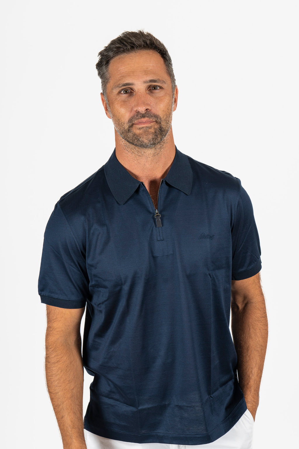 BRIONI | Polo With Zip | Navy