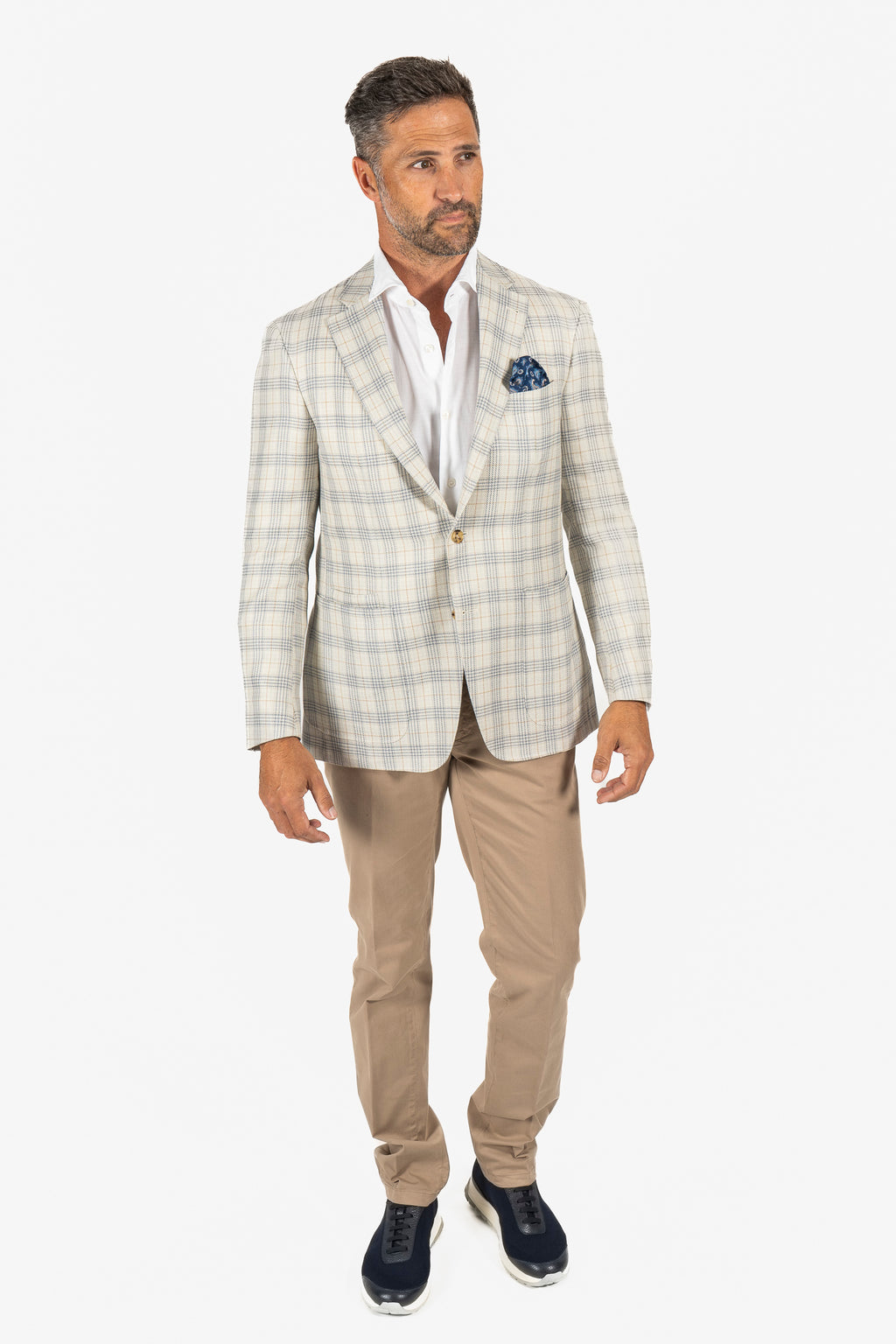 CANALI | Blue And Taupe Check Jacket | Beige