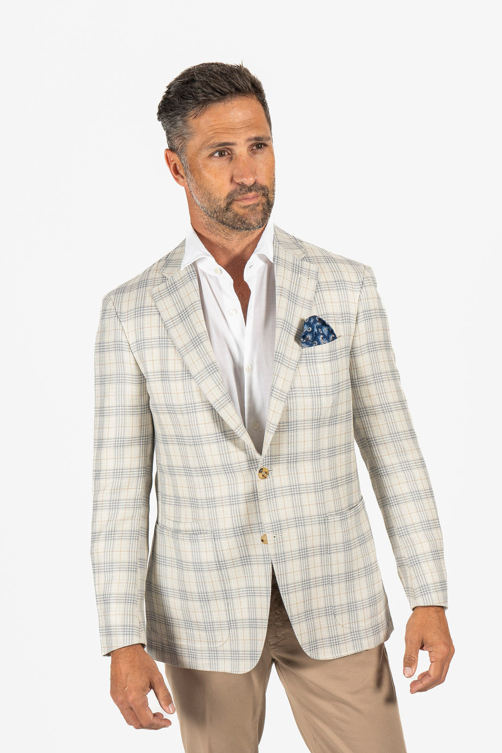 CANALI | Blue And Taupe Check Jacket | Beige