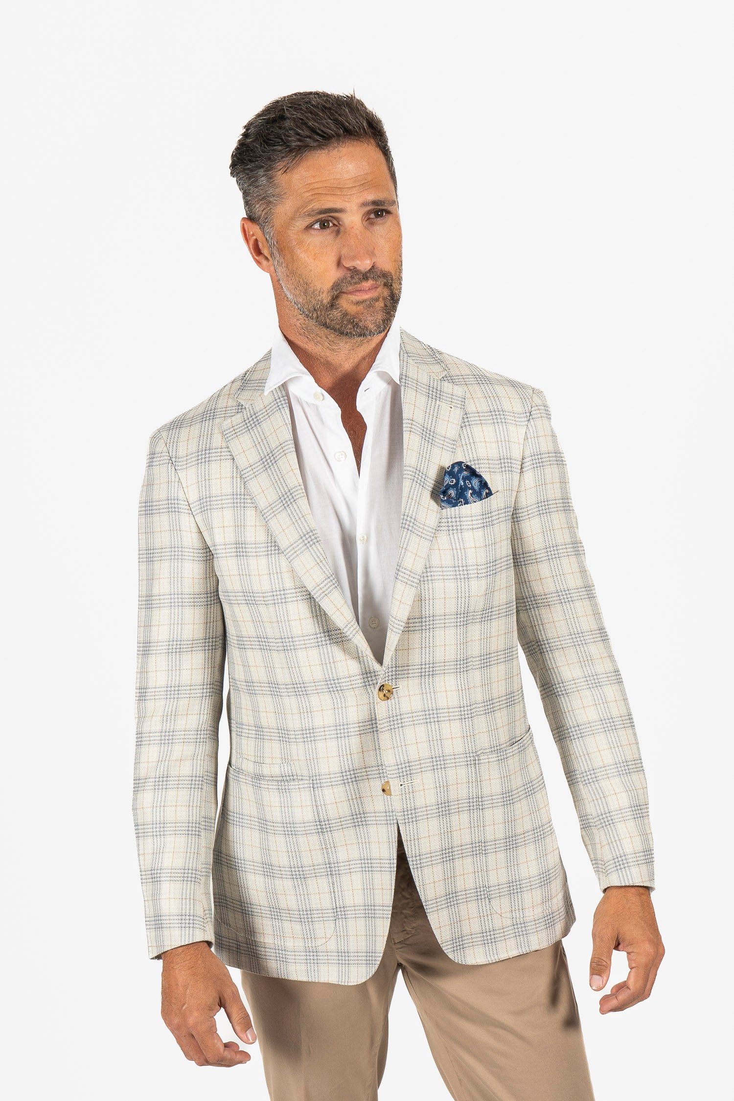 CANALI | Blue And Taupe Check Jacket | Beige