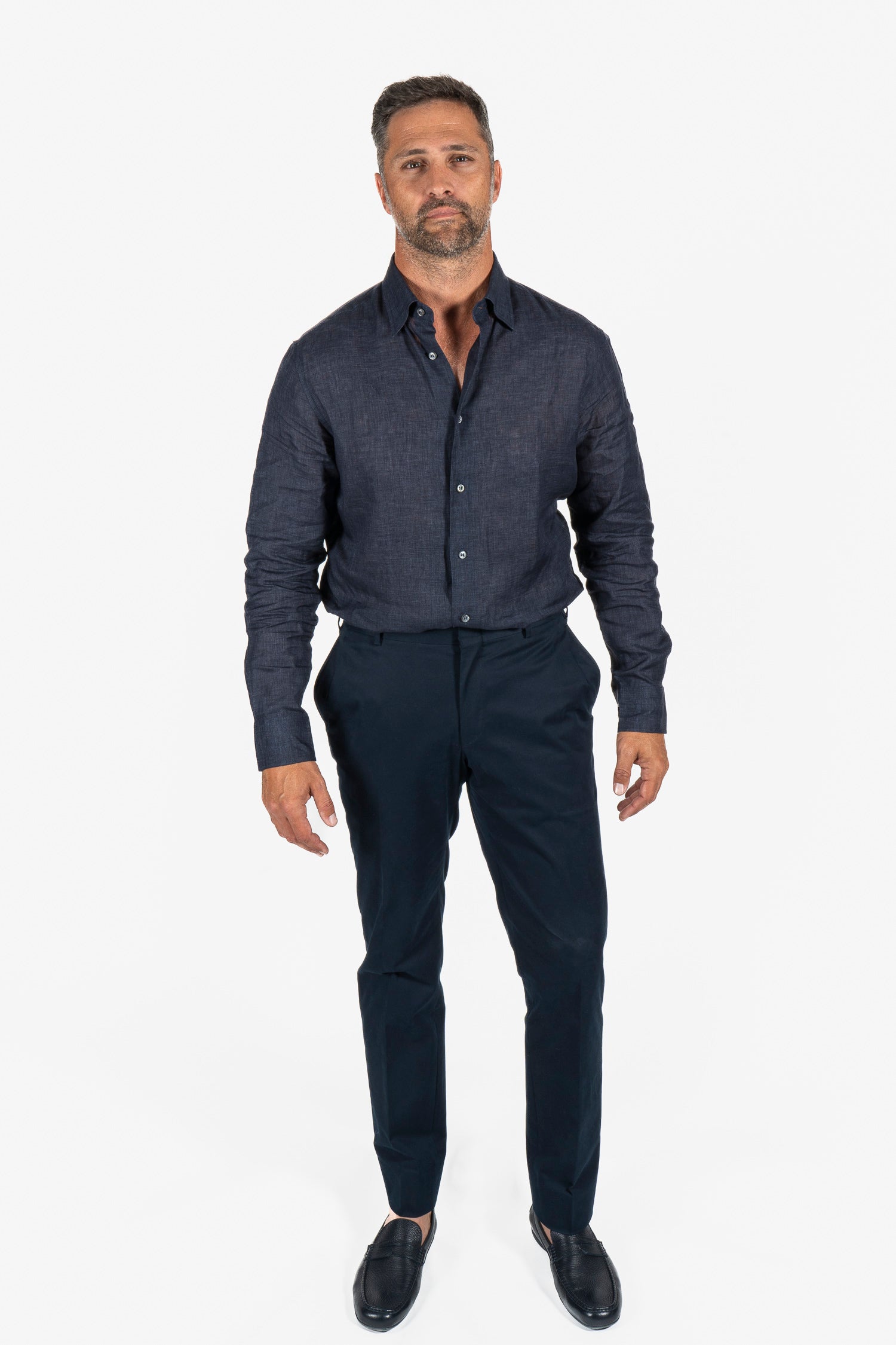 BRIONI | Fitted Linen Shirt | Navy