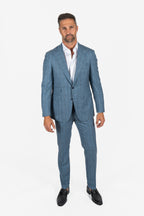 CANALI | Capri Wool-Silk-Linen Pinstripe Suit | Dusty Blue