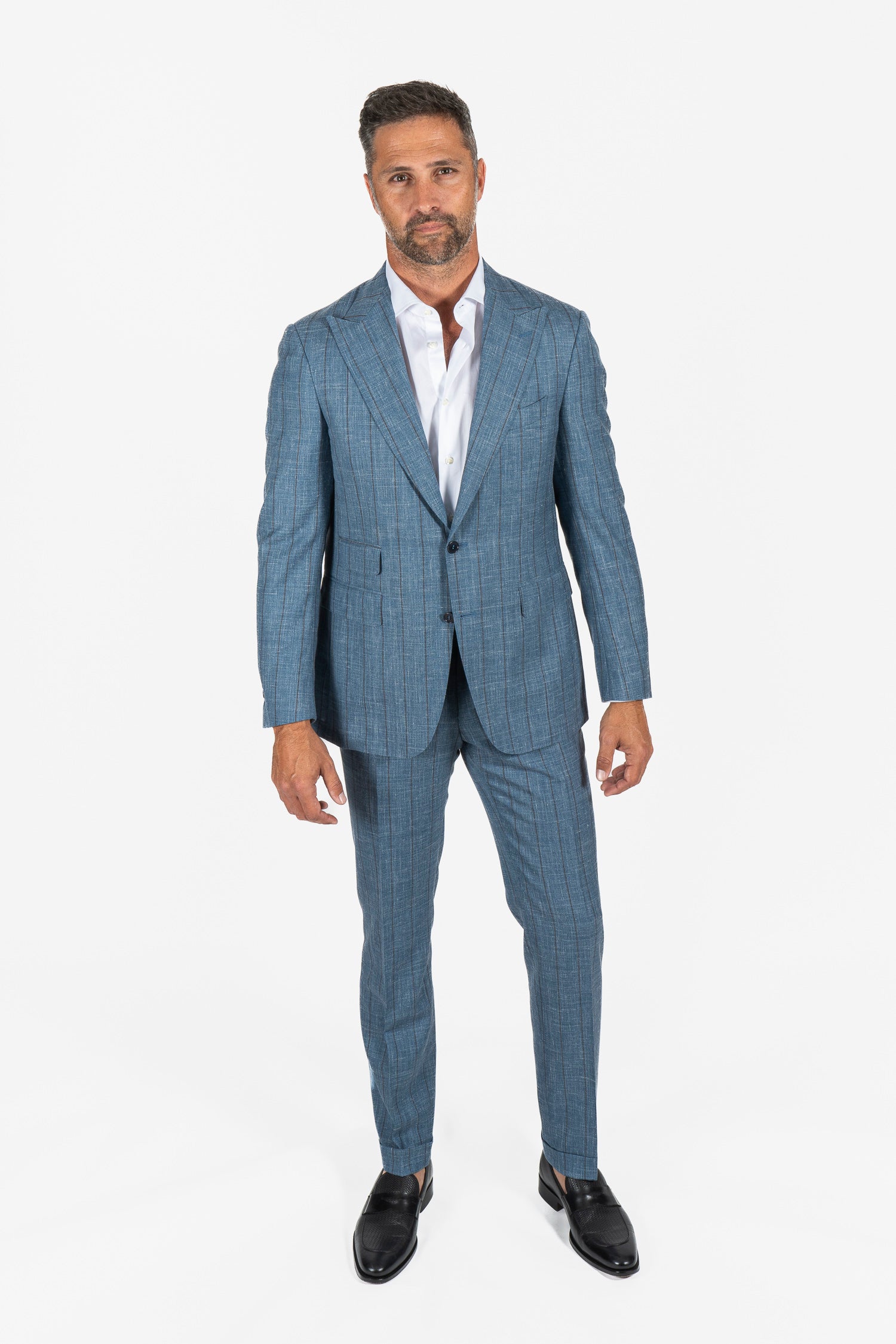 CANALI | Capri Wool-Silk-Linen Pinstripe Suit | Dusty Blue