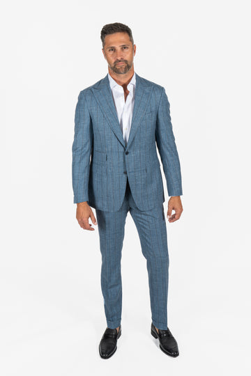 CANALI Dusty Blue Capri Wool/Silk/Linen Pinstripe Suit