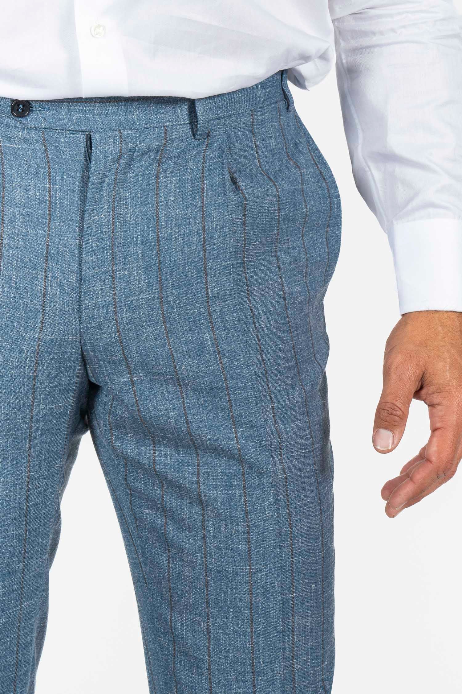 CANALI | Capri Wool-Silk-Linen Pinstripe Suit | Dusty Blue