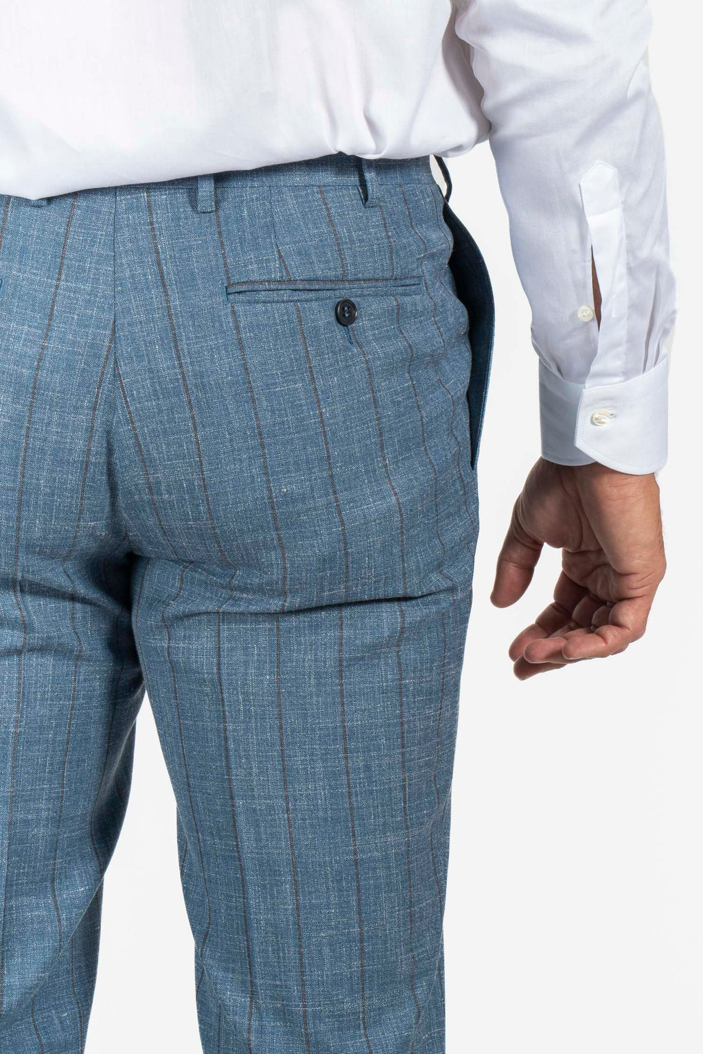 CANALI | Capri Wool-Silk-Linen Pinstripe Suit | Dusty Blue