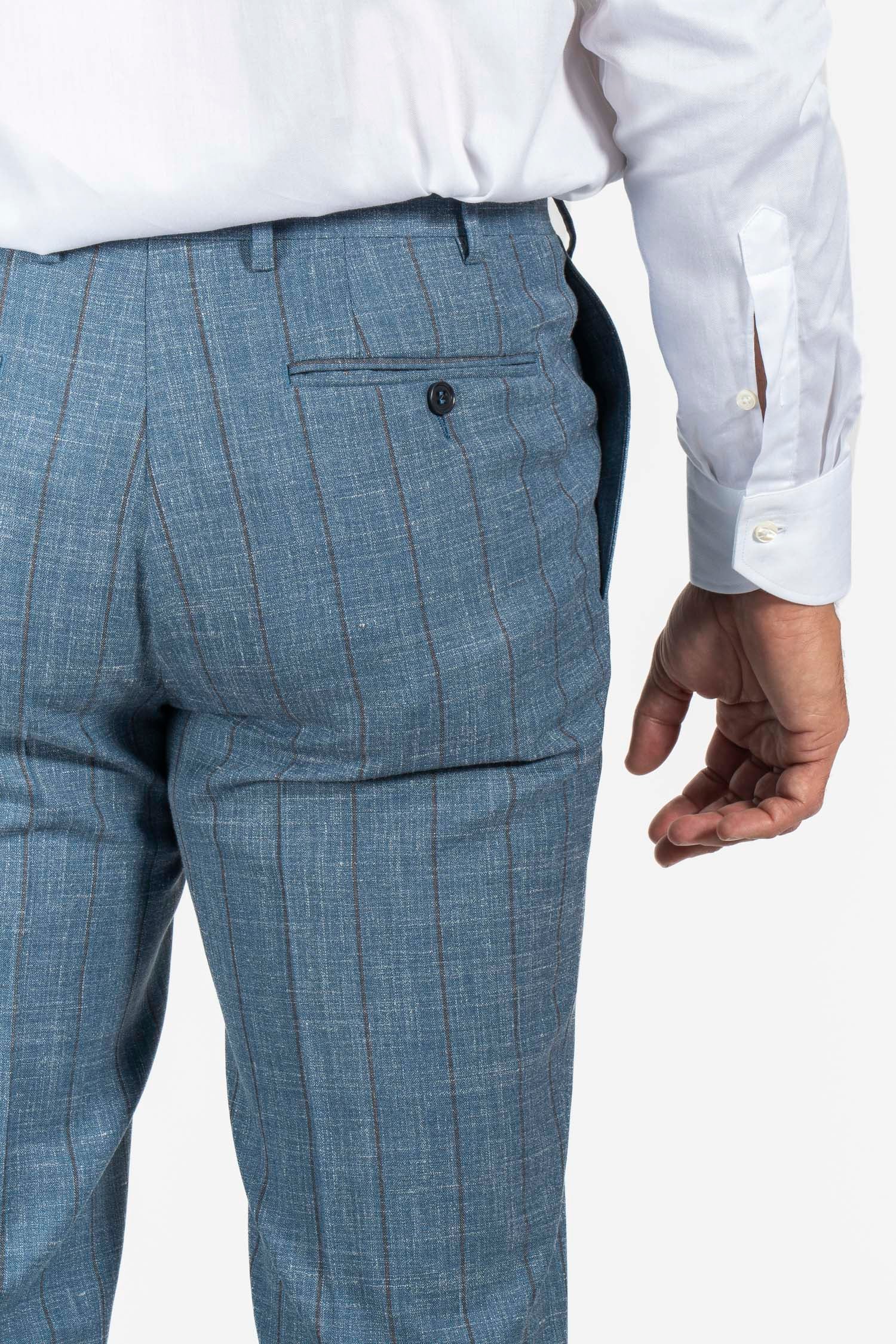 CANALI | Capri Wool-Silk-Linen Pinstripe Suit | Dusty Blue