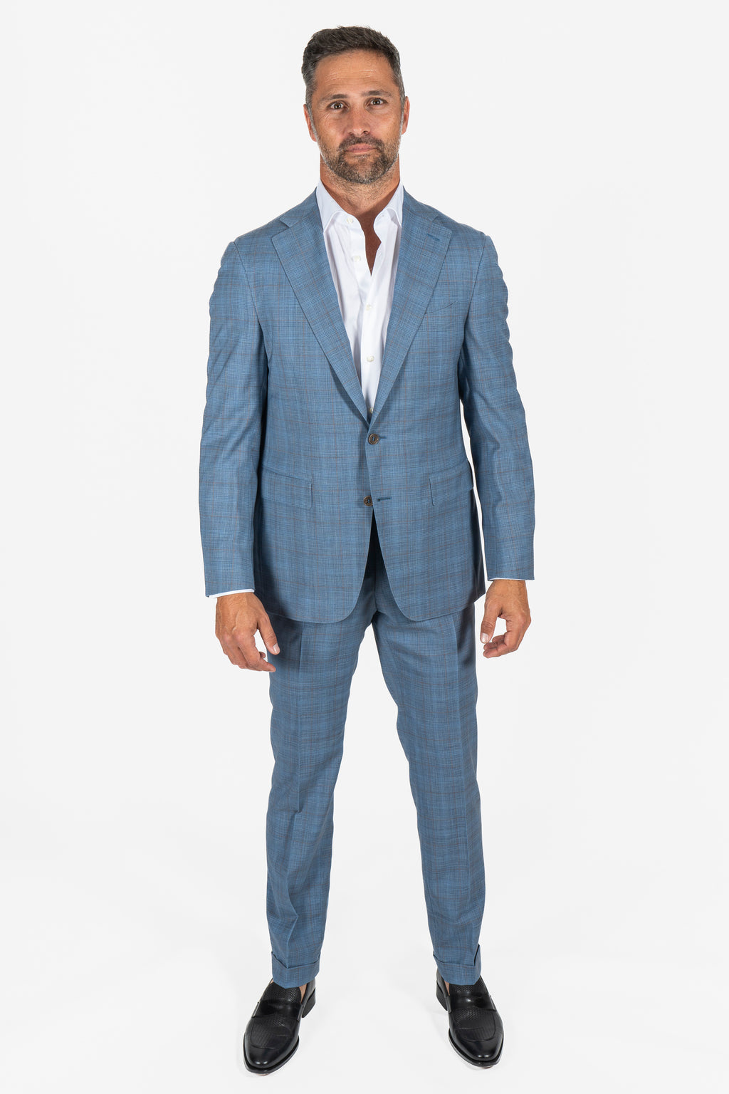 CANALI | Capri Taupe Check Suit | Blue
