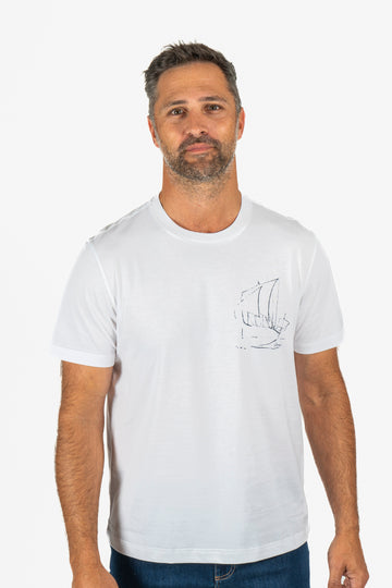 BRIONI White T-Shirt With Sail Boat