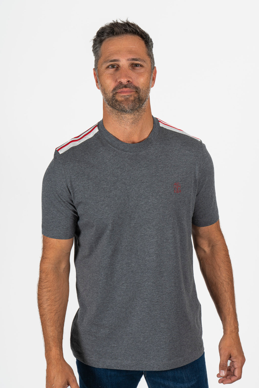 BRUNELLO CUCINELLI | T-Shirt With Stripes On Shoulders | Charcoal