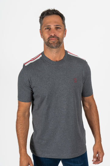 BRUNELLO CUCINELLI Charcoal T-Shirt With Stripes On Shoulders