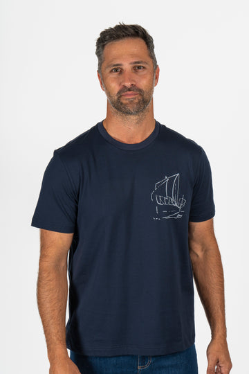 BRIONI Navy T-Shirt With Sail Boat