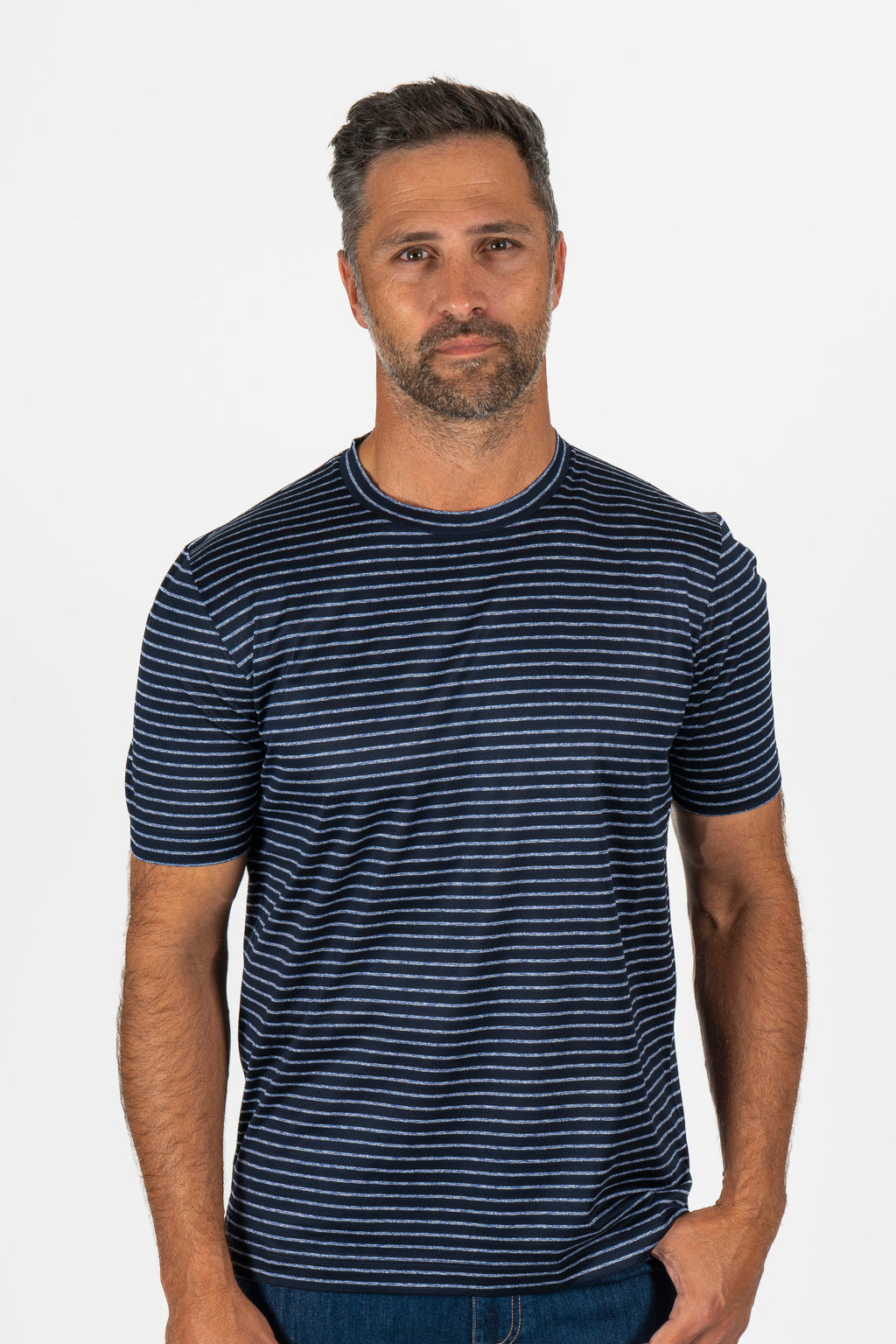 CANALI | T-Shirt With Marle Stripes | Navy