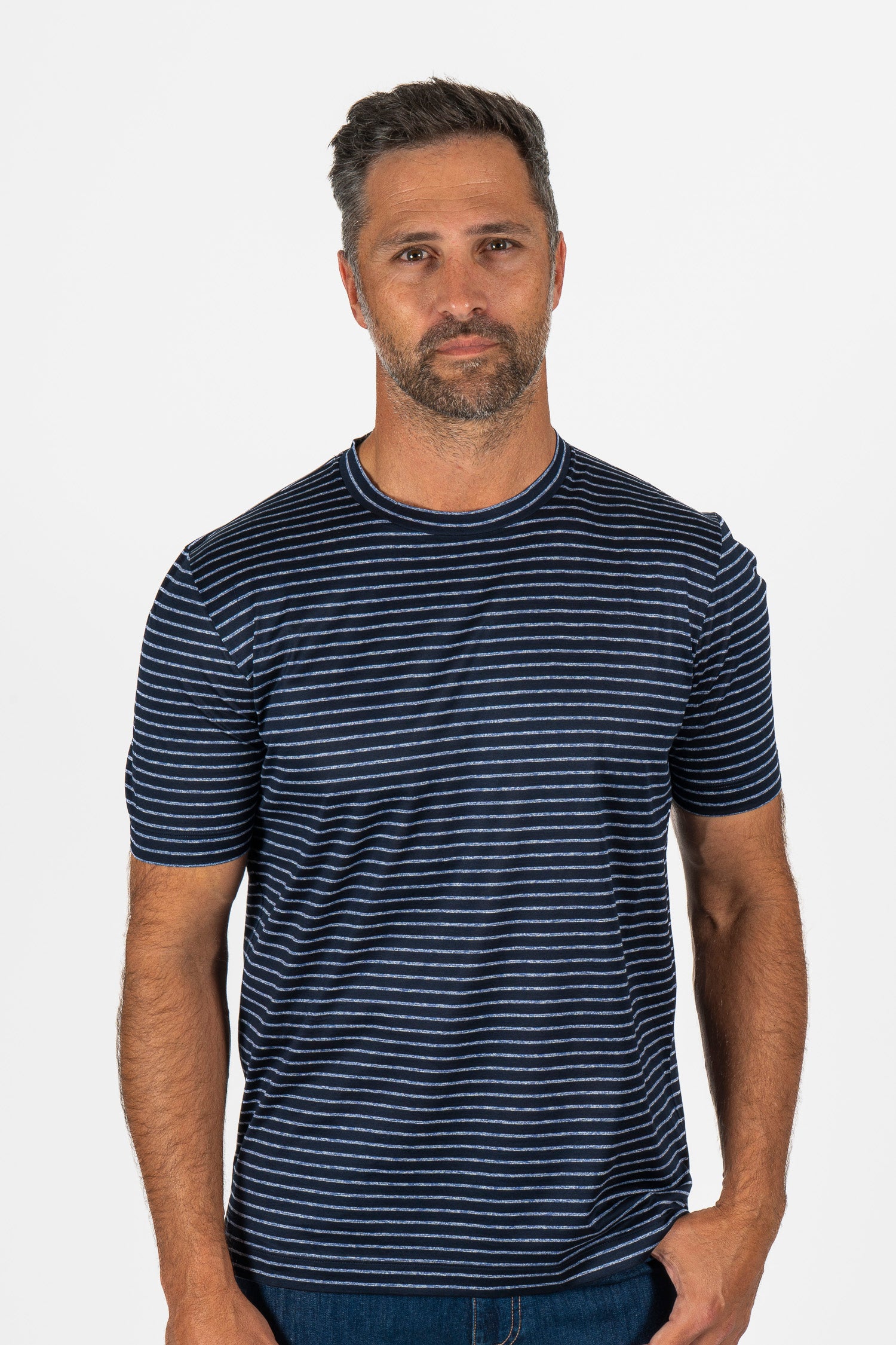 CANALI | T-Shirt With Marle Stripes | Navy