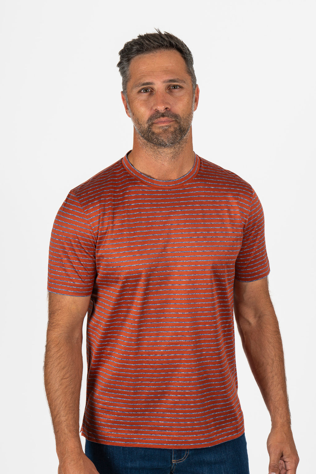 CANALI | T-Shirt With Marle Stripes | Burnt Orange