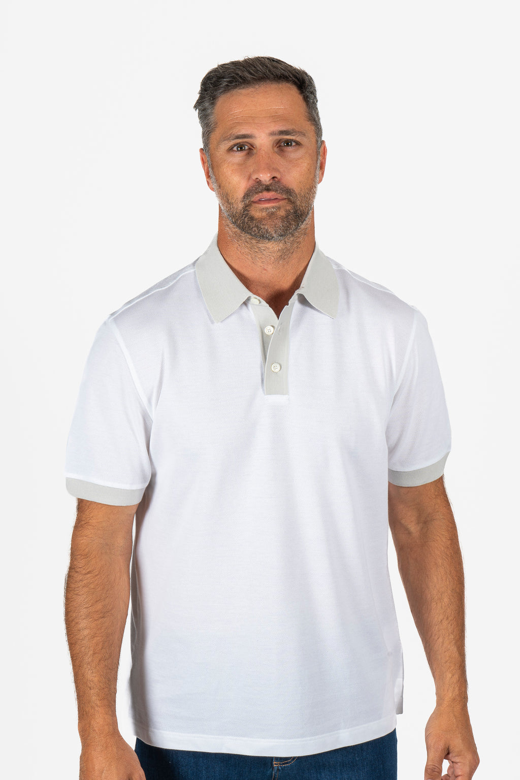 BRIONI | Organic Cotton Polo With Grey Trims | White