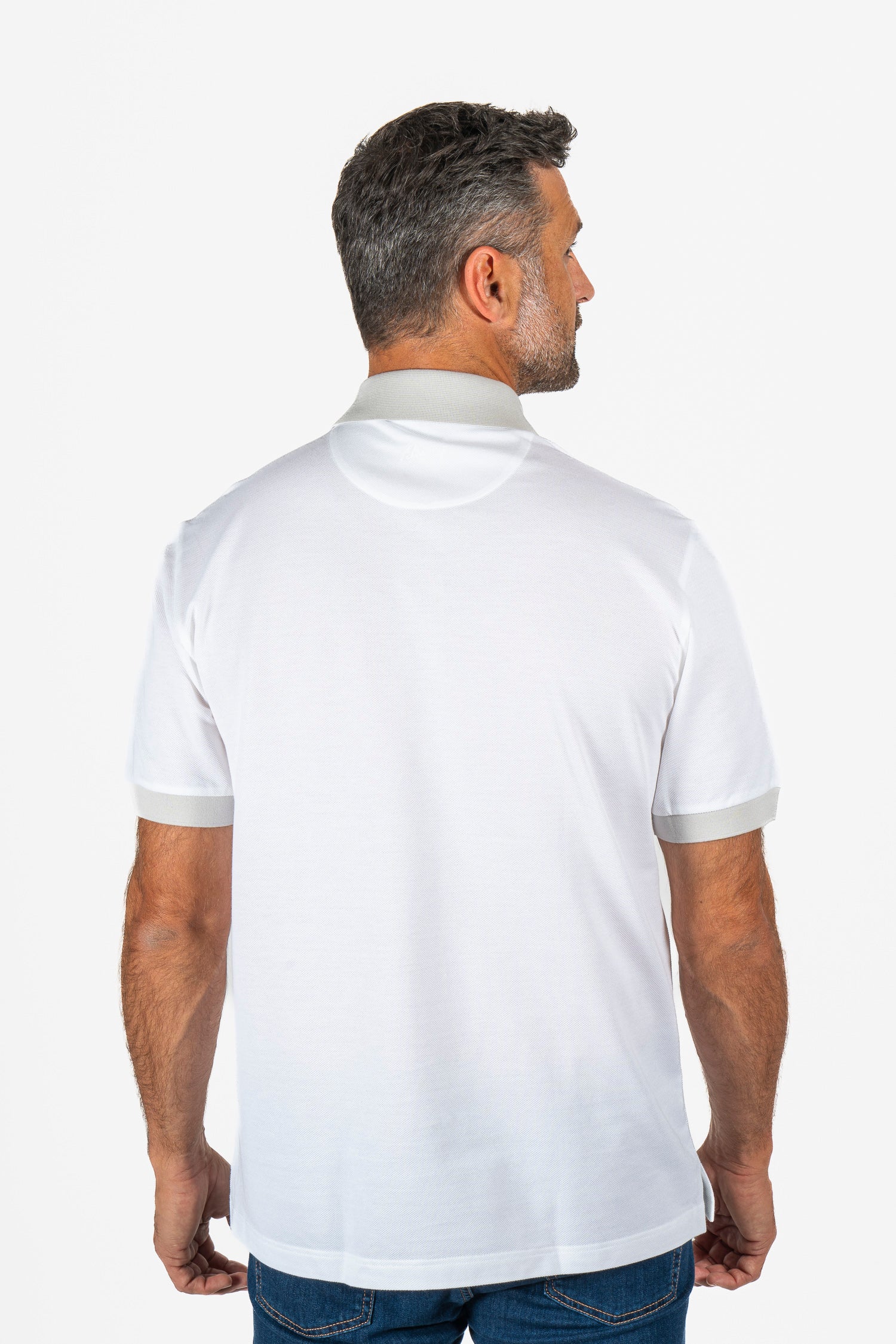 BRIONI | Organic Cotton Polo With Grey Trims | White