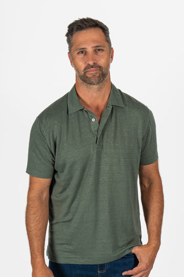 FEDELI Khaki Linen Polo
