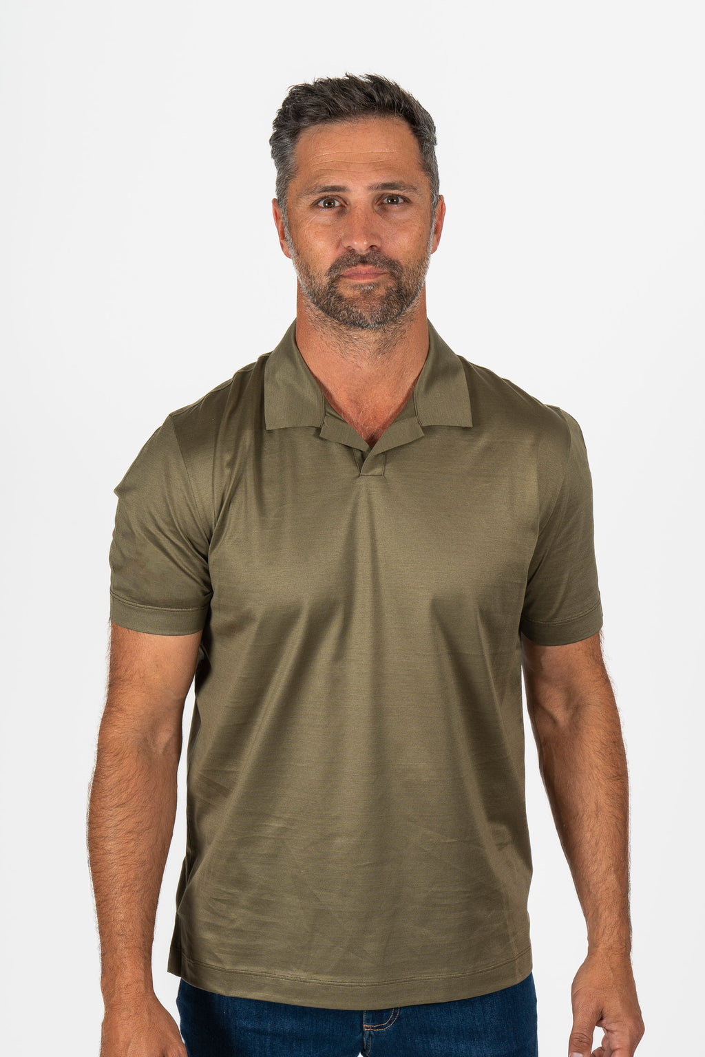 CANALI | V-Neck Polo | Olive Green
