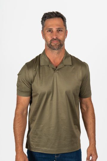 CANALI Olive Green V-Neck Polo