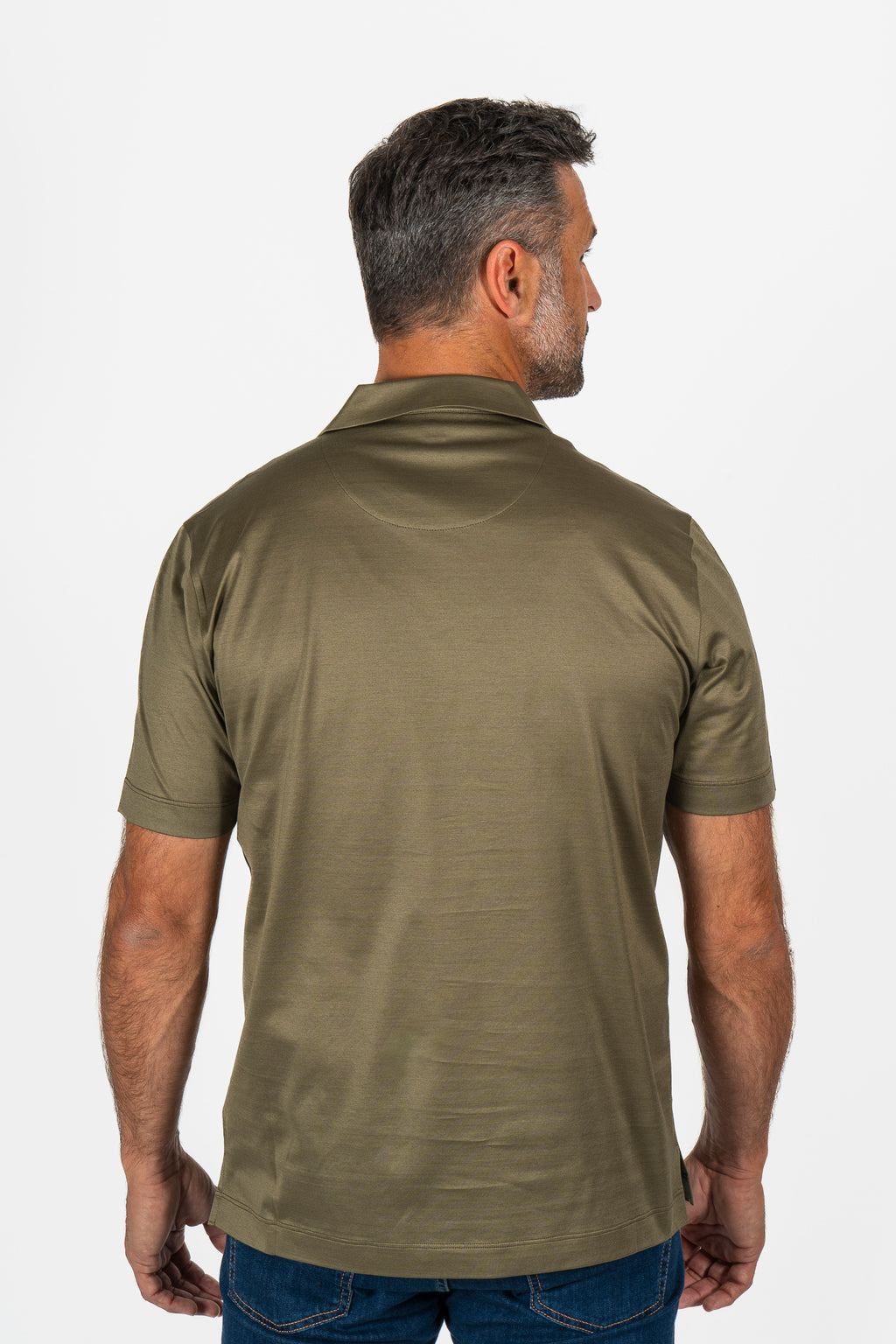 CANALI | V-Neck Polo | Olive Green