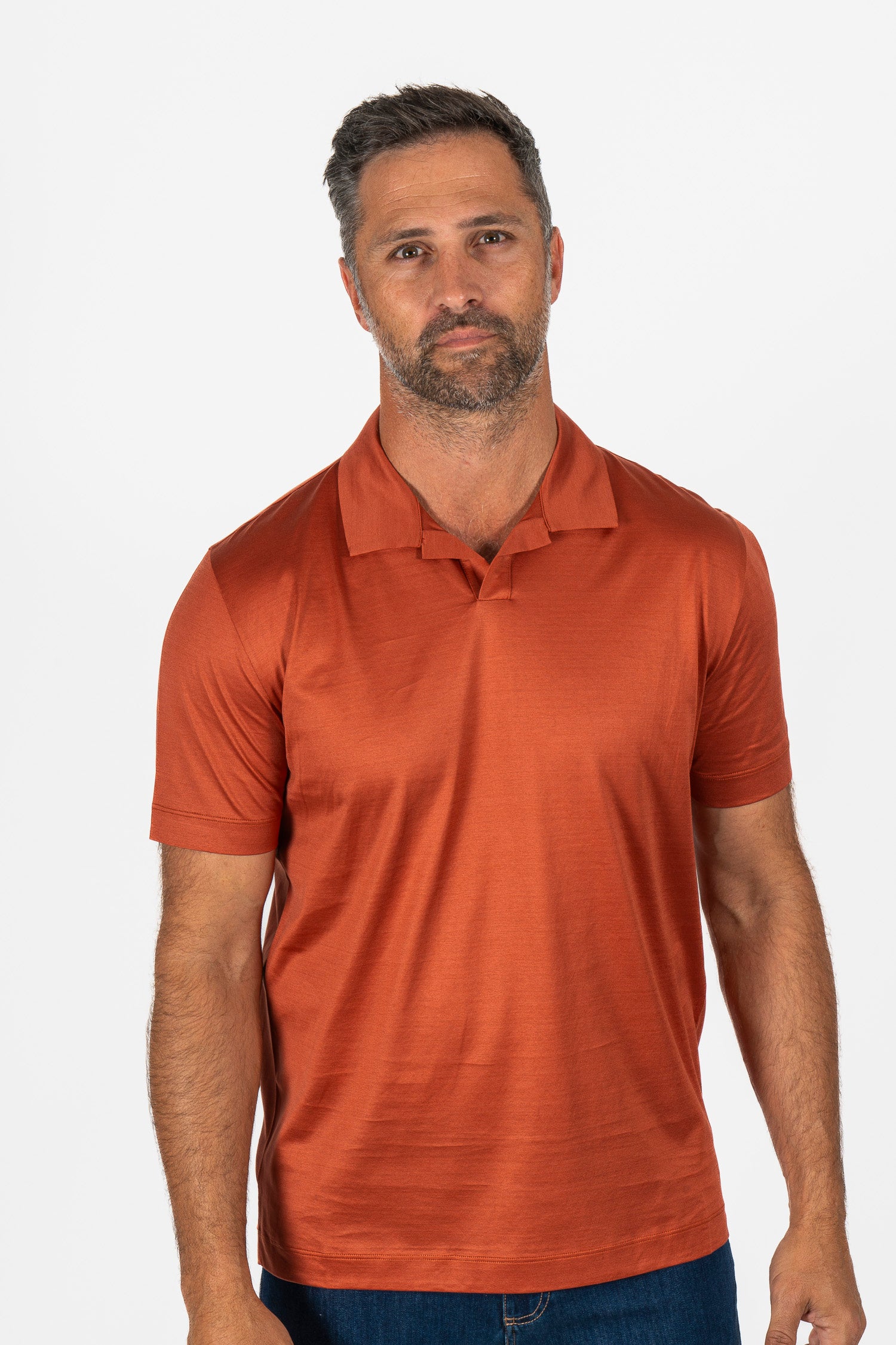 CANALI | V-Neck Polo | Burnt Orange