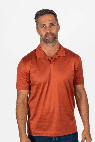 CANALI Burnt Orange V-Neck Polo