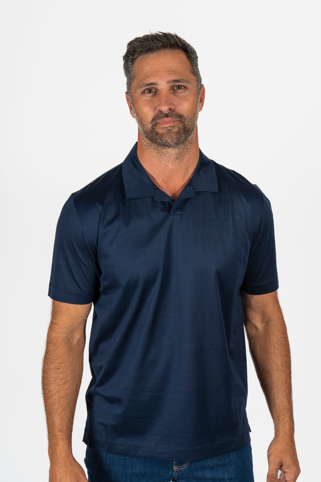 CANALI | V-Neck Polo | Navy