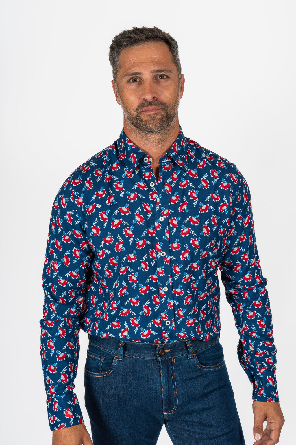 CANALI | Floral Shirt | Red & Navy