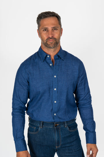 CANALI Dark Blue Linen Shirt