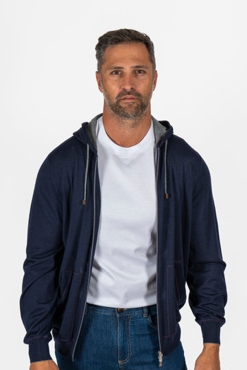BRUNELLO CUCINELLI Navy Wool & Cashmere Hoodie