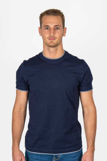 BRUNELLO CUCINELLI Navy T-Shirt With Grey Trims