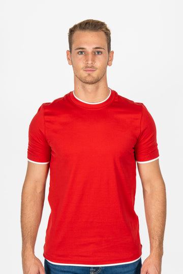 BRUNELLO CUCINELLI Red T-Shirt With White Trims