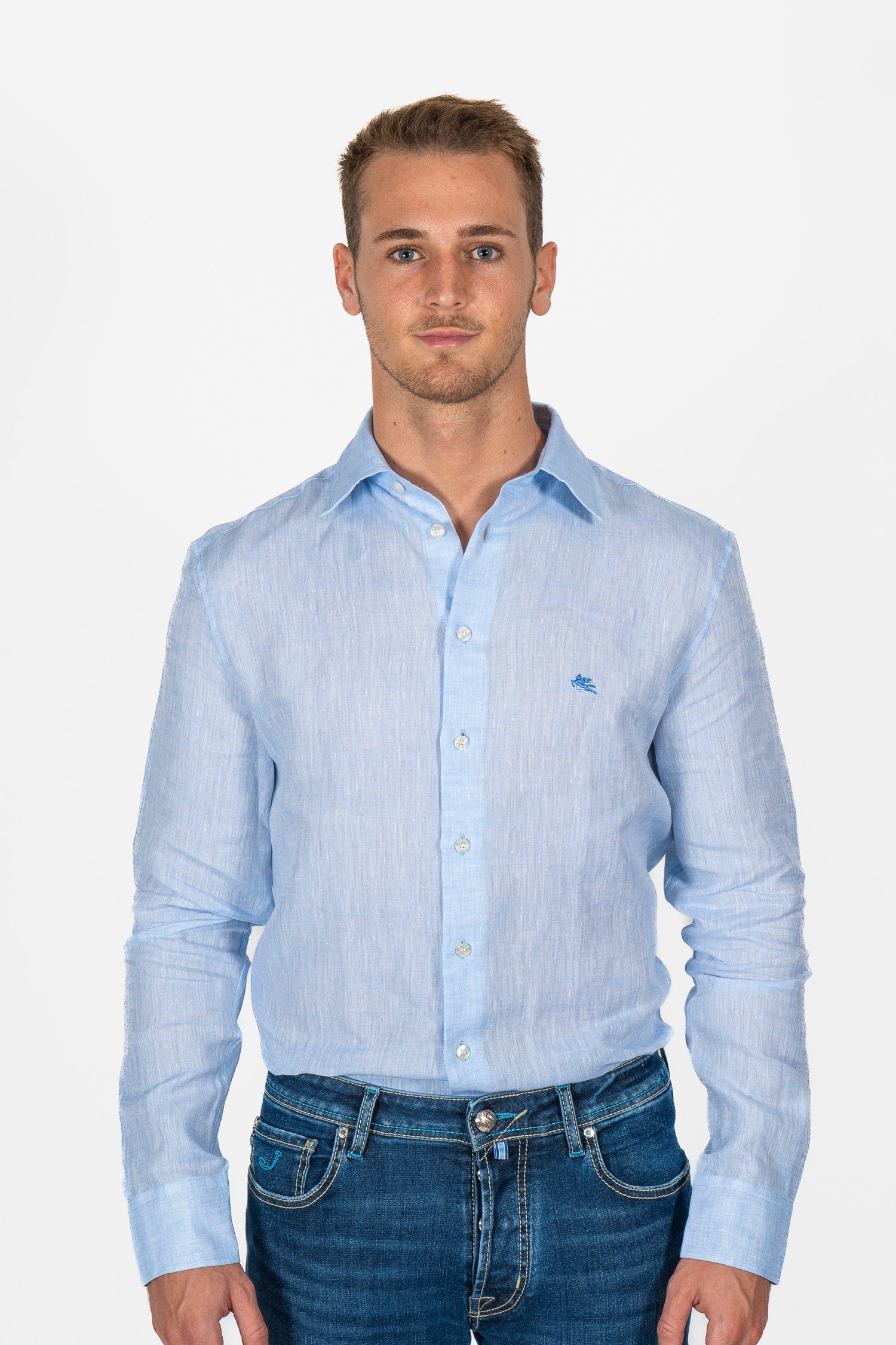 ETRO | Linen Shirt With Logo | Pale Blue